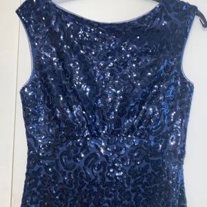 Donna Morgan Blue navy sequin sleeveless long gown party dress